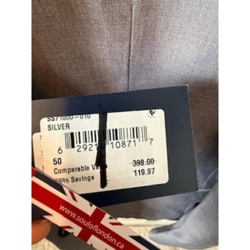 Soul of London Mens Slim Fit 7 Inch Drop Blazer Jacket Silver Grey 50R